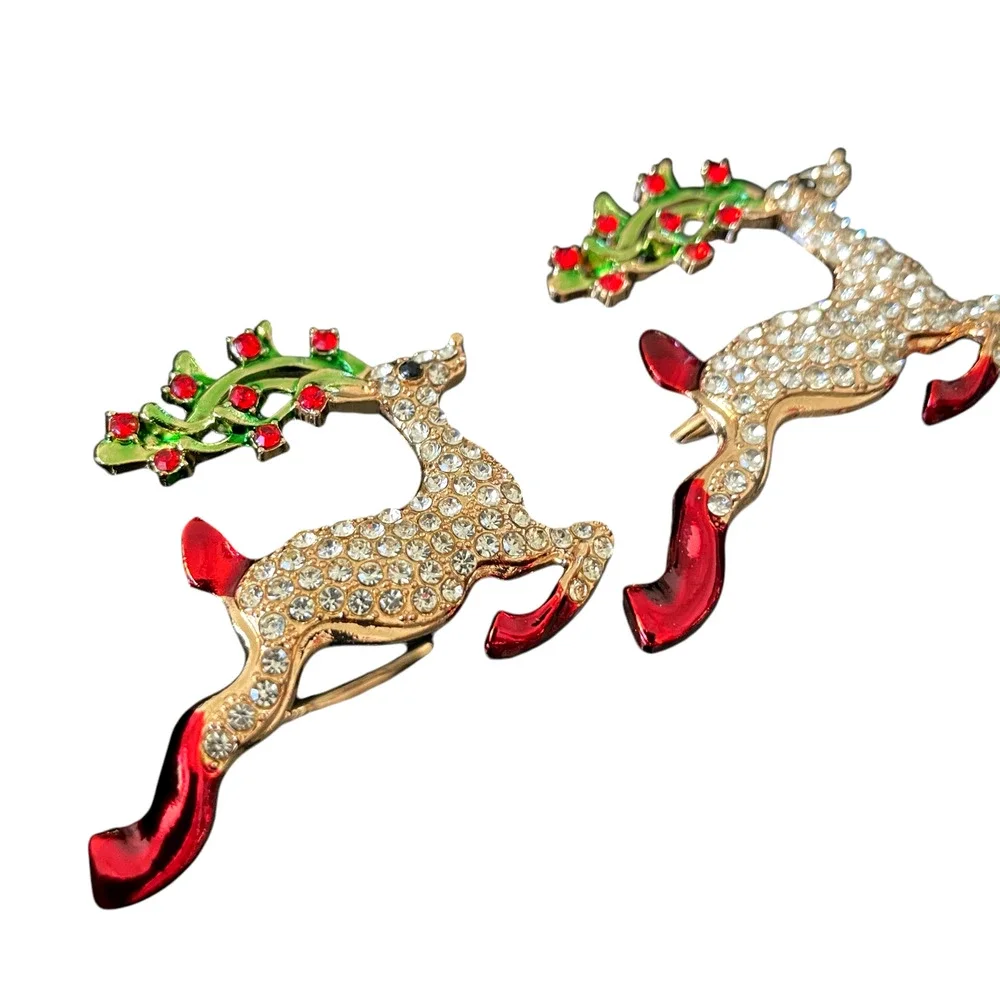 Nicole Miller Christmas Rhinestone Reindeer Napkin Rings Set of 4 Holiday Glam